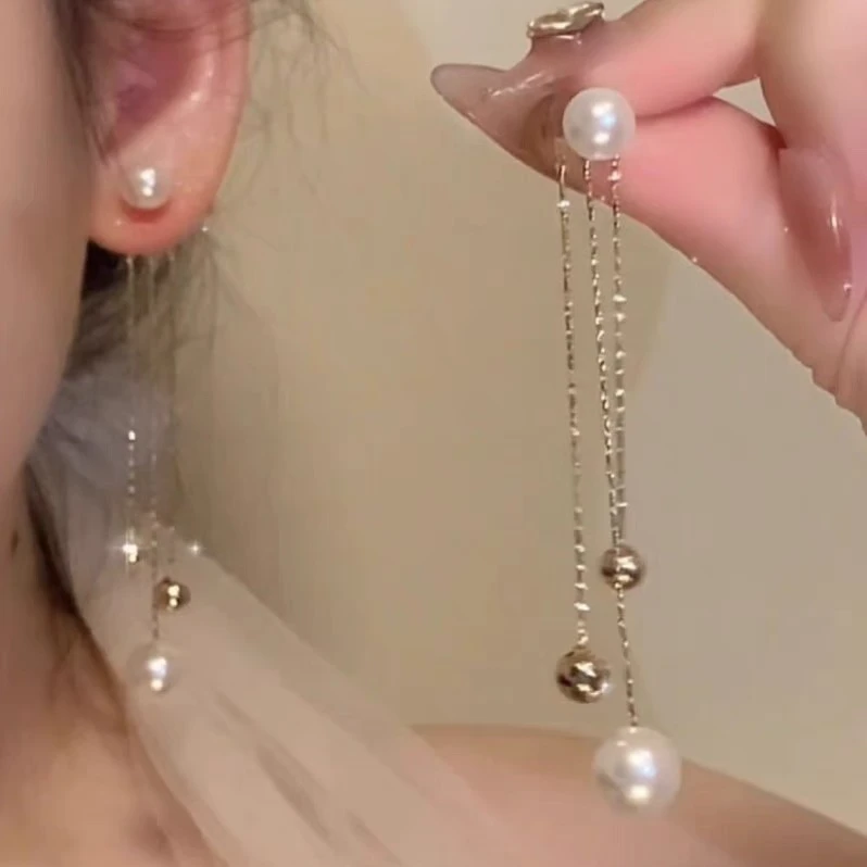 铜合金耳饰 （怀夕）A32681新款耳钉耳环韩国气质流苏长款显瘦耳饰