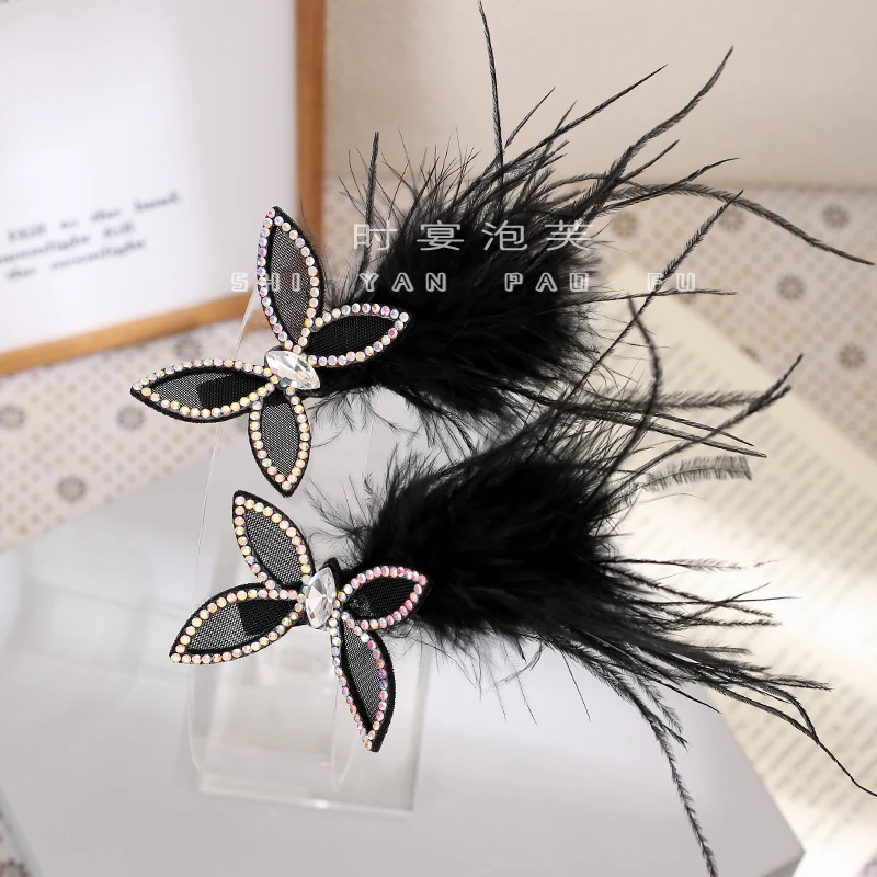 秋雅秋冬新款带钻黑色侧边夹刘海夹后脑勺蝴蝶结碎发夹精致发夹女