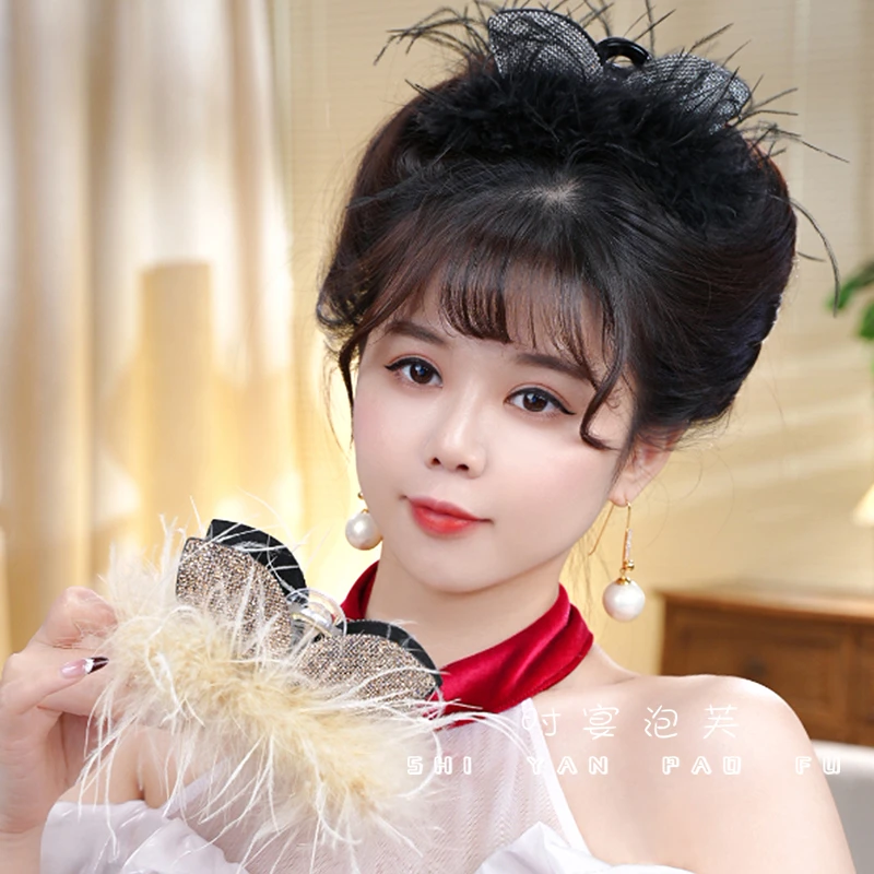 兔耳朵毛毛冬季新款抓夹气质百搭轻奢羽毛鲨鱼夹显发量发夹百搭女