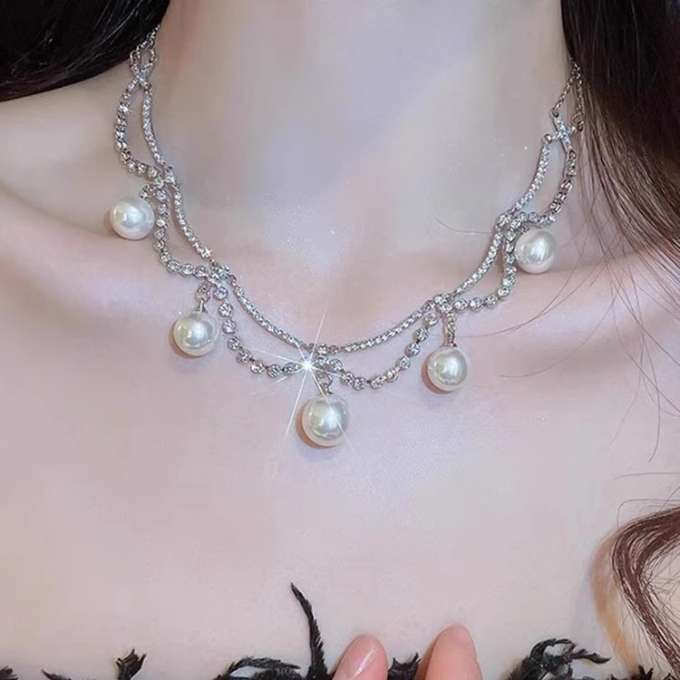 非金属合成锆石项链 轻奢高级锁骨（花朝十一）小众时尚个性锁骨链