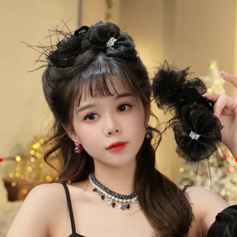 （西冷）F3873超仙羽毛蝴蝶结抓夹显发量后脑勺公主头鲨鱼夹发夹女1