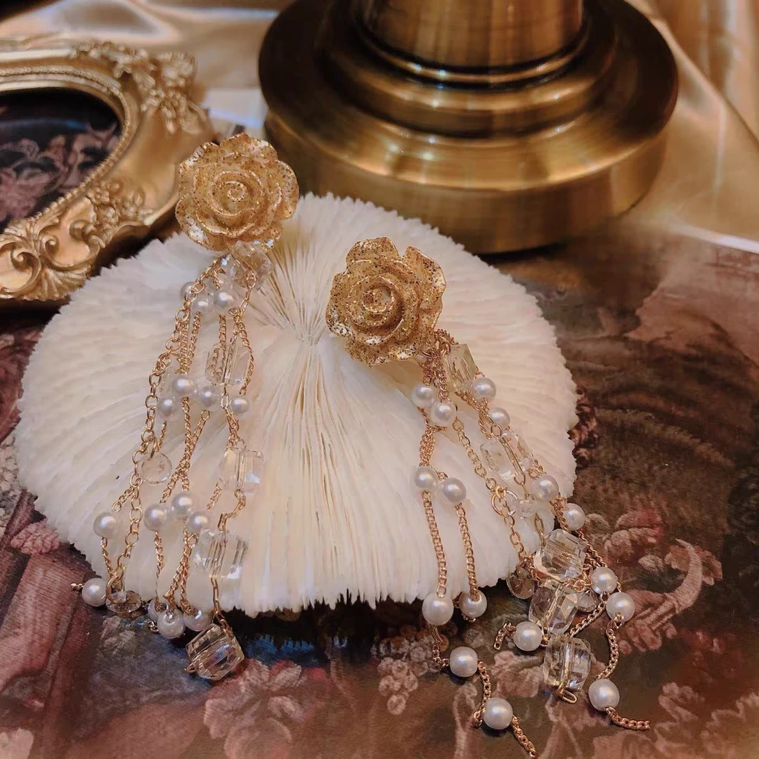 铜合金耳饰 （金玫瑰）A32667超仙耳钉耳环小众设计感高级感耳饰女