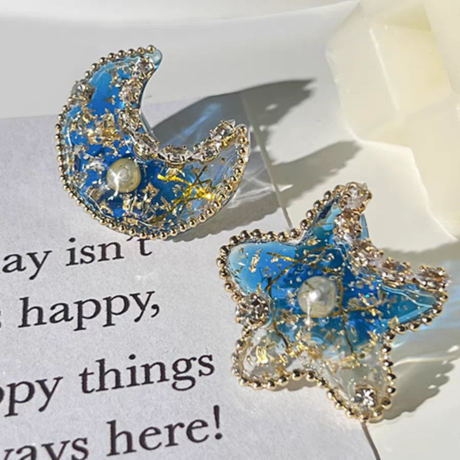 铜合金耳饰 （月娥）A32628浪漫高奢少女渐变星月珠珠耳环百搭耳钉