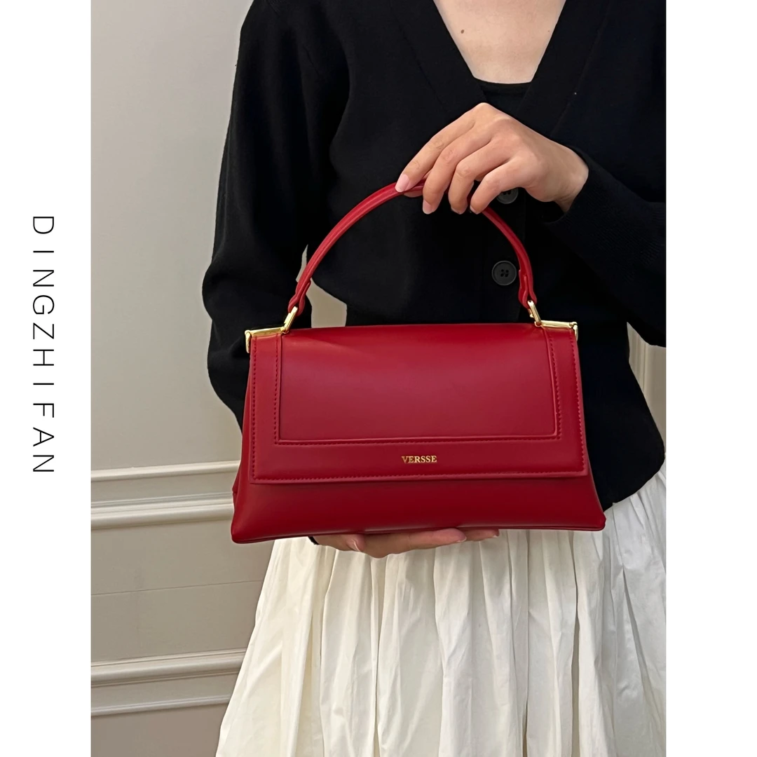 定制范 小众设计款BOX风琴小方包简约通勤手提包红色婚包新娘婚包