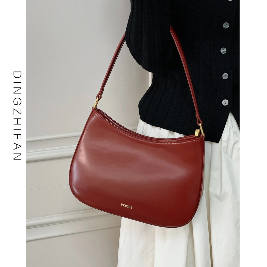 定制范时髦腋下包~复古酒红色结婚新娘包腋下包包女高级感法棍包