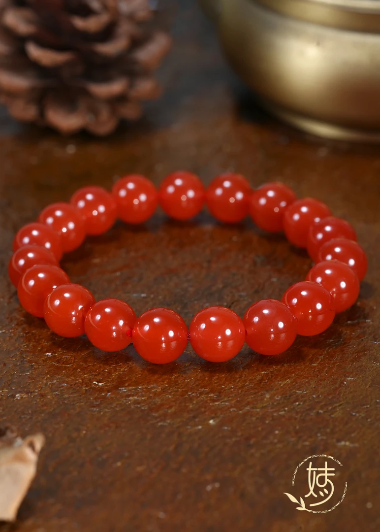 【婧婧精选】藏品 · 河湾冰红 南红手串大尺寸约9mm+
