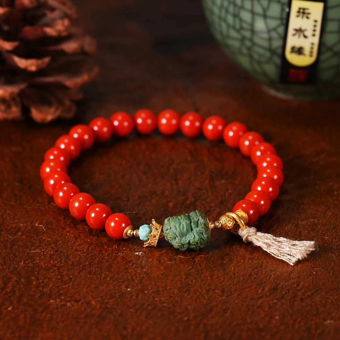 【婧婧精选】臻品 · 南红18k金DIY绿松度母圆珠手串 多样性发