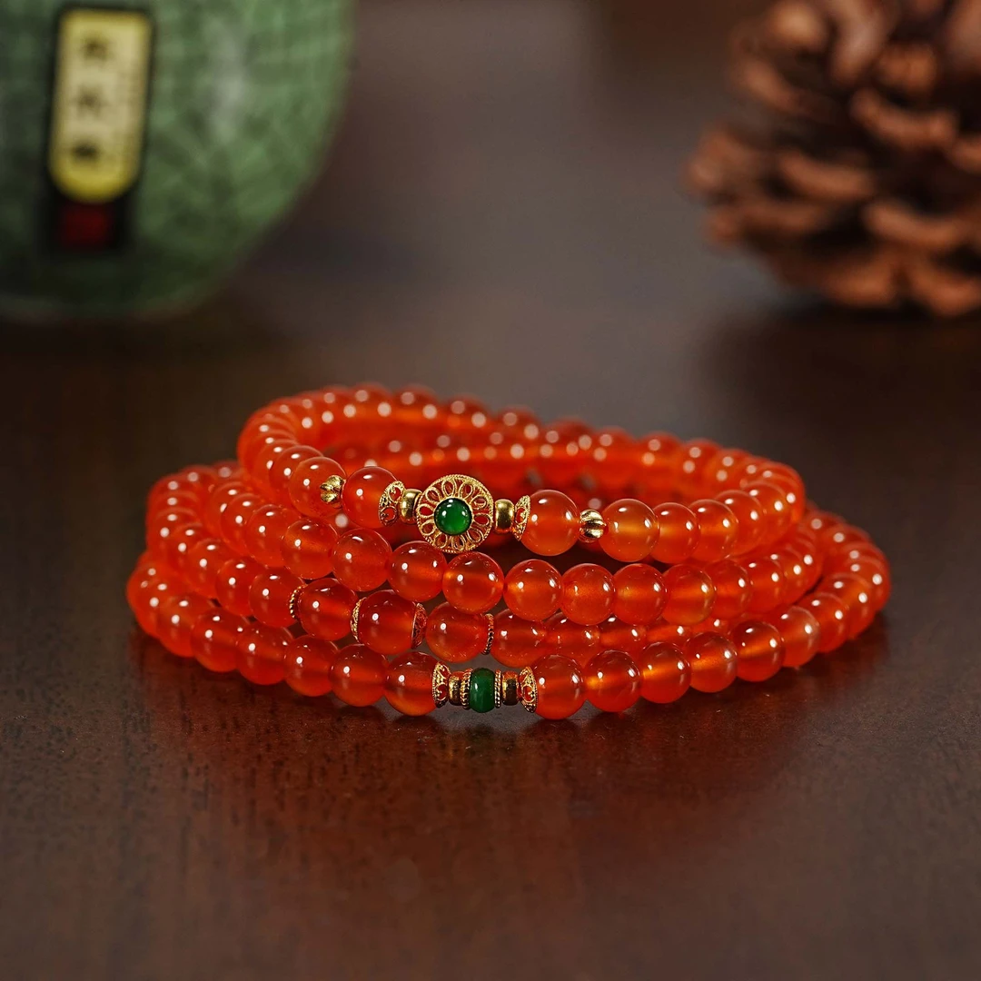 【婧婧精选】臻品 · 南红18k金翡翠花珠多圈手串  多样性发