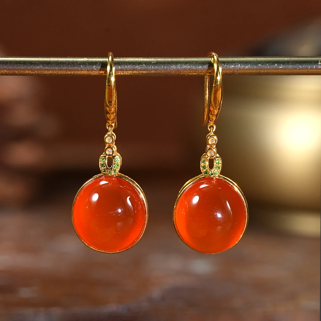 【婧婧精选】臻品 · 冰红南红18K金耳坠 宝石级冰红起荧光