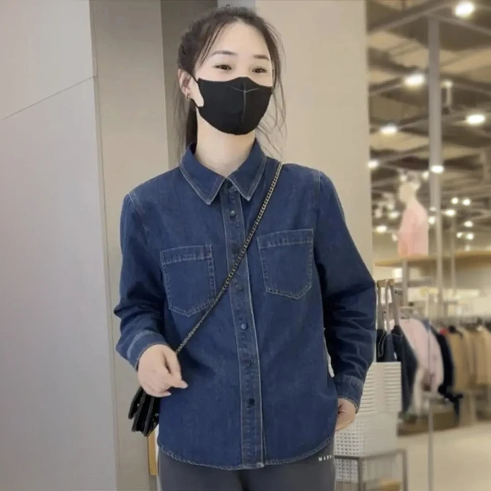 【保暖百搭】小个子短款加绒加厚牛仔衬衫2025秋冬爆款休闲时尚衬衣