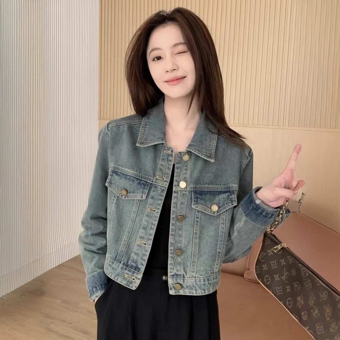 美式复古牛仔外套女2024春季新款爆款小个子休闲宽松短款夹克上衣