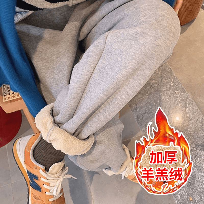 孕妇加绒裤子秋冬外穿冬季羊羔绒加厚运动卫裤显瘦束脚棉裤2023款