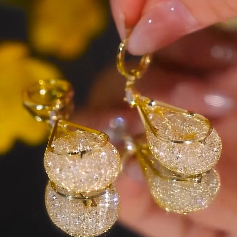 铜合金耳饰 水滴耳坠百搭耳饰气质网状水晶冷淡风优雅