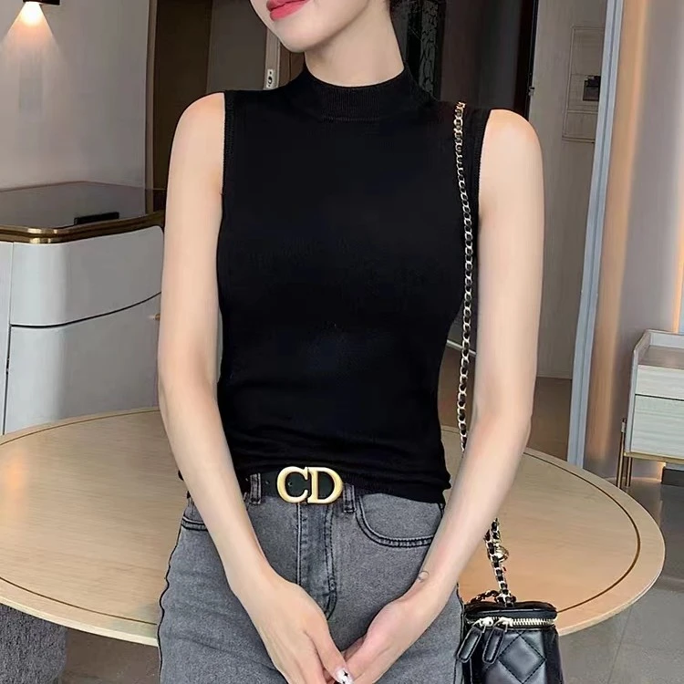 修身显瘦百搭打底背心女半高领无袖T纯棉纯色内搭坎肩针织小吊带