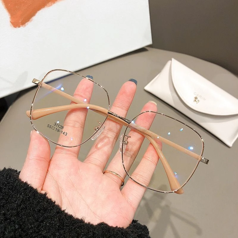同款素颜方形大框近视眼镜女ins风显脸光镜金属眼镜