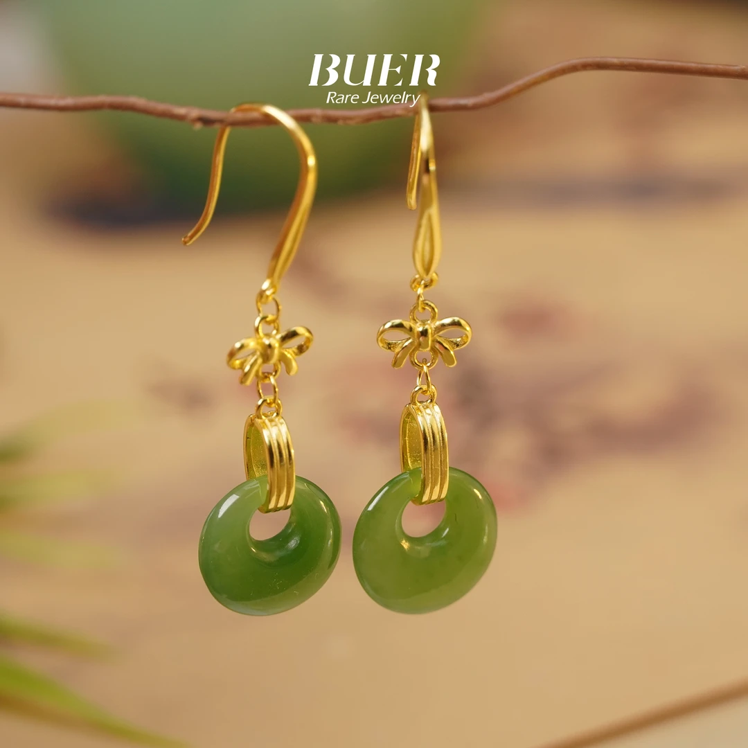 【不二】和田玉碧玉银镶DIY耳钩