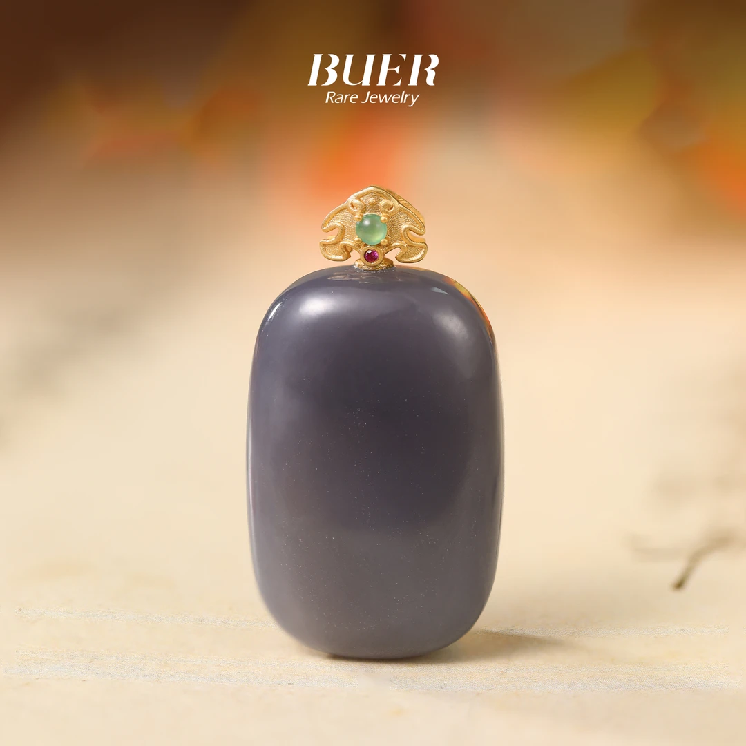 【不二】和田玉烟紫18K金项链吊坠（不含链）