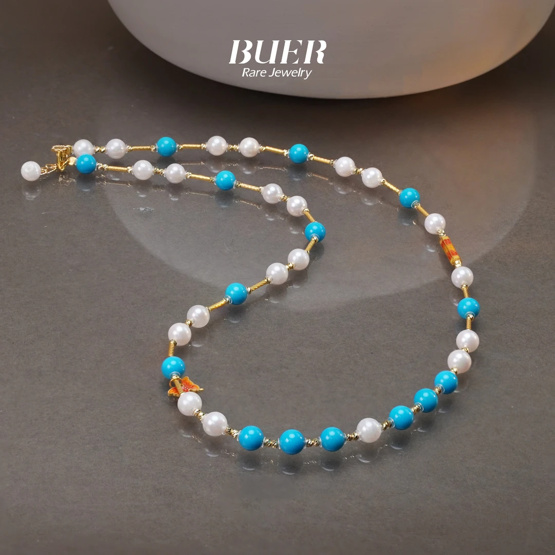 【不二】睡美人松石配海水珍珠18K金DIY项链5mm+