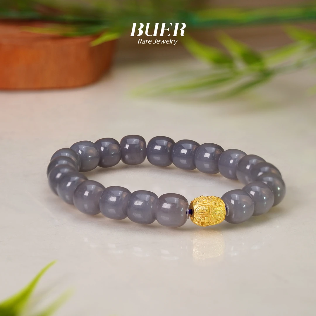 【不二】和田玉烟紫18K金DIY单圈手串9mm+