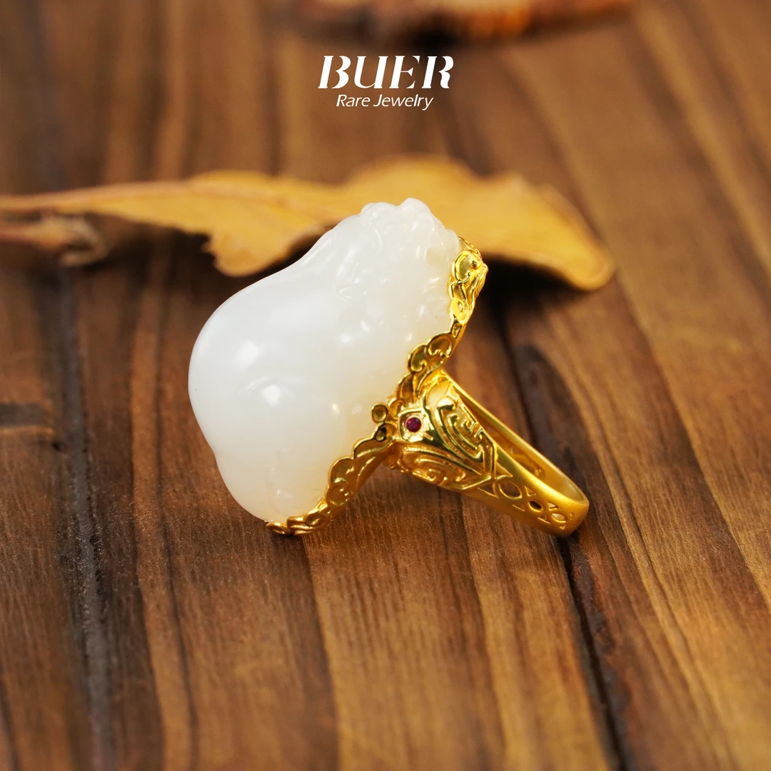 【不二】和田玉白玉18K金戒指