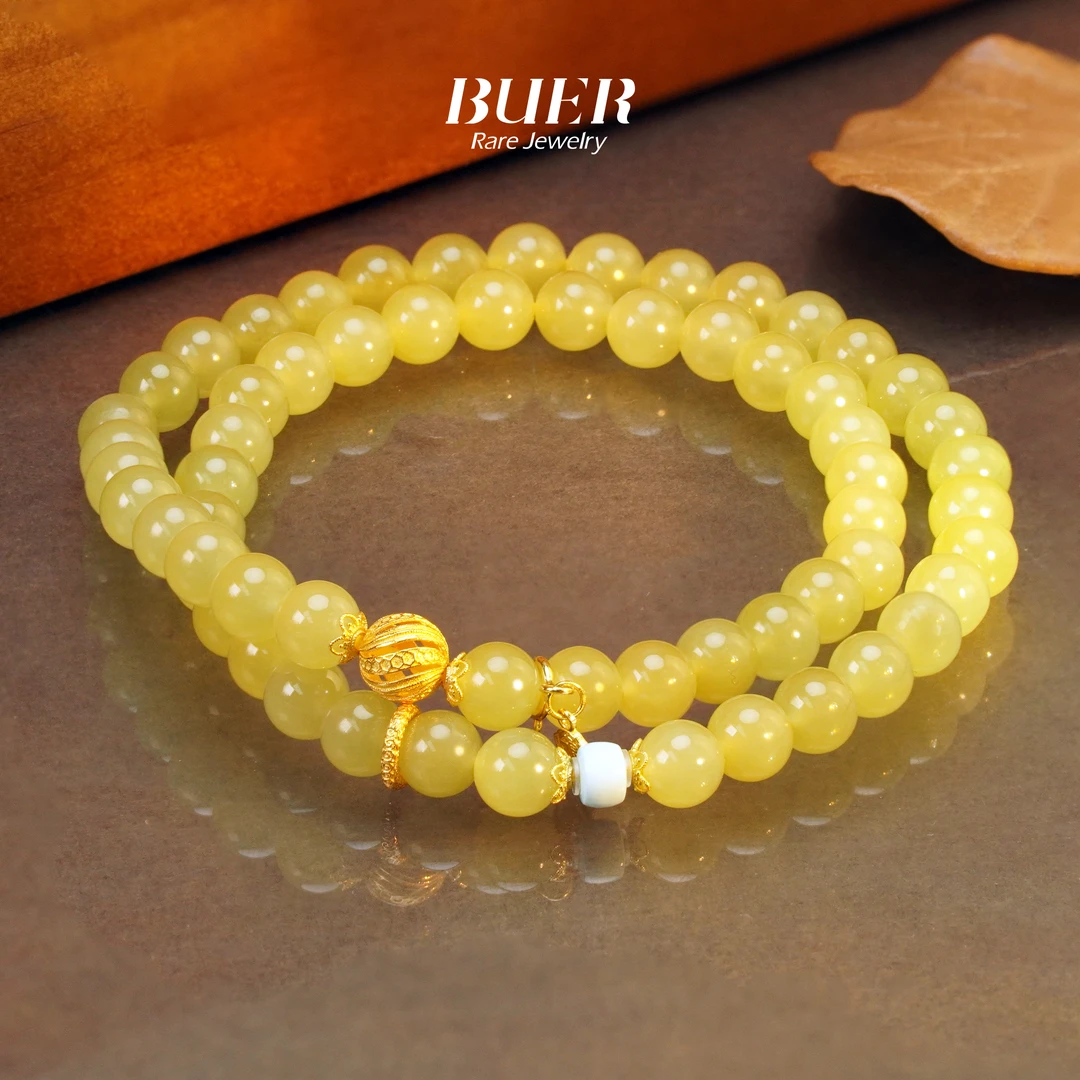 【不二】和田玉黄口18K金DIY多圈手串
