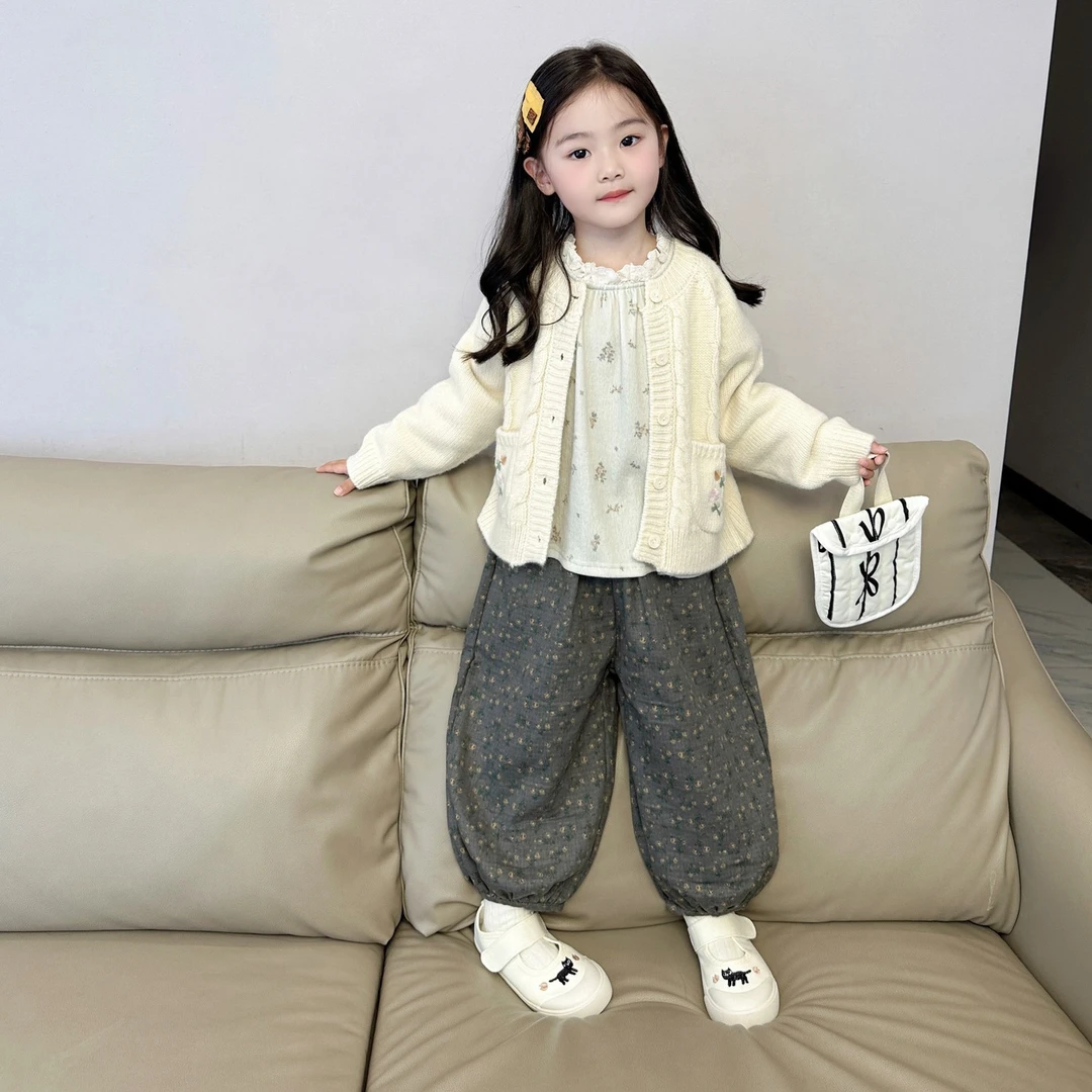 空空子.Studio【小清新碎花】女童2024秋季儿童毛衣洋气韩版套装
