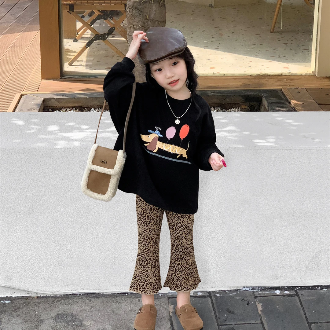 空空子.Studio【腊肠狗】女童中长款T恤春季宝宝韩版洋气T恤裙套装