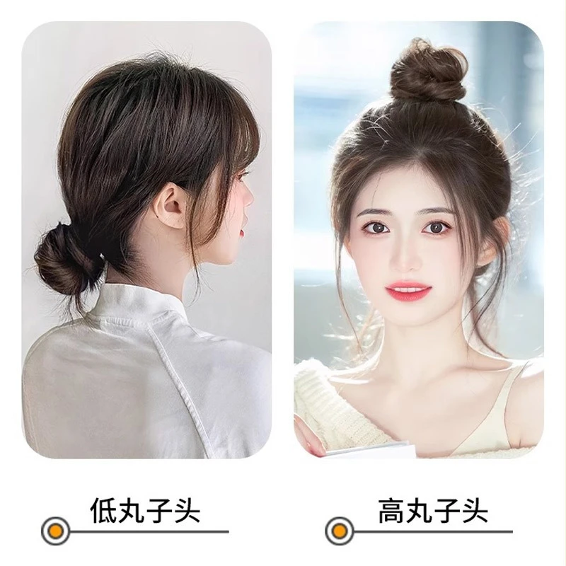 真发丸子头假发圈高档减龄百搭全真发蓬松盘头女时尚花苞2023新款