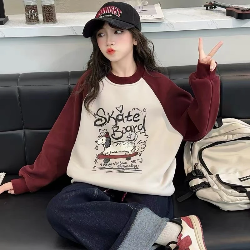 【丫丫童品】滑板车小狗卫衣加绒女童休闲F606