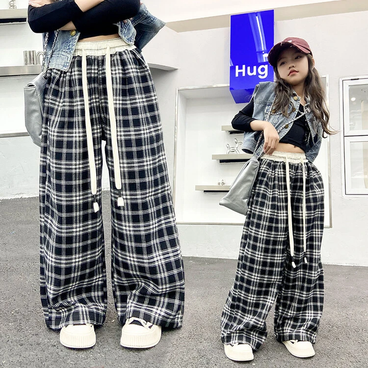 《丫丫童装》韩式新品流行春秋新款格子休闲裤中大童宽松时尚直筒裤