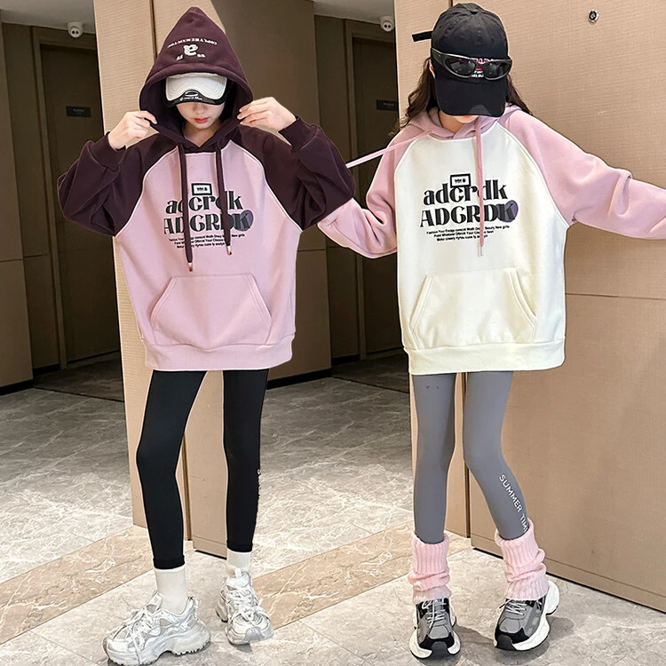 【丫丫童品】秋冬新款加绒加厚拼色卫衣-F148-F149