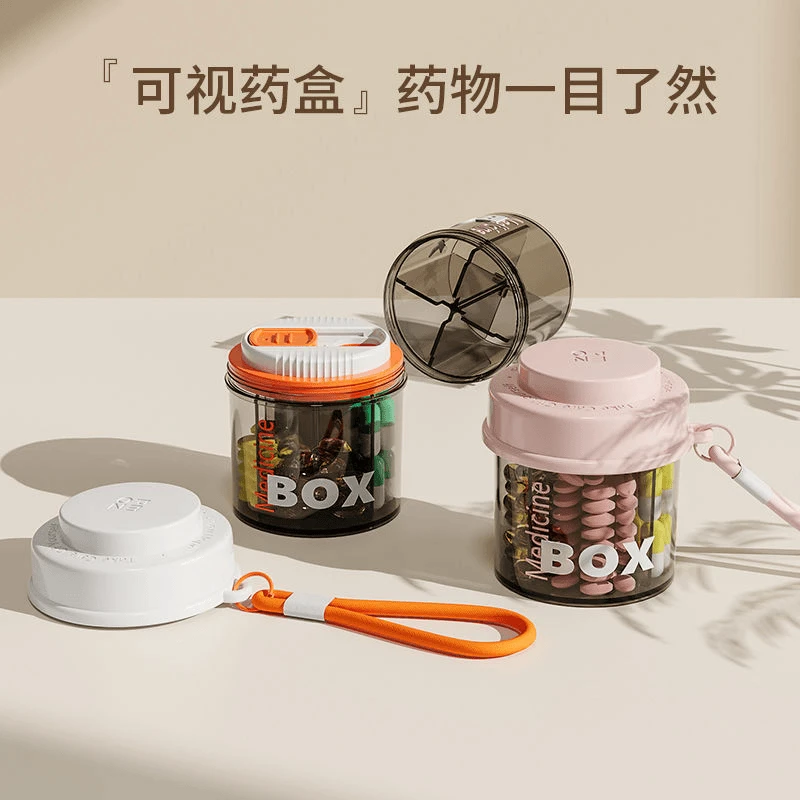 荞芬便携式药盒一日三餐吃药提醒随身药品分装收纳盒密封装药物