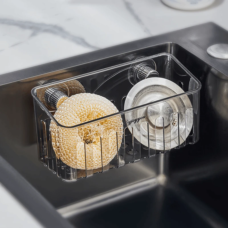 荞芬吸盘水槽内置物收纳筐透明轻奢透明家用大容量置物架壁挂式