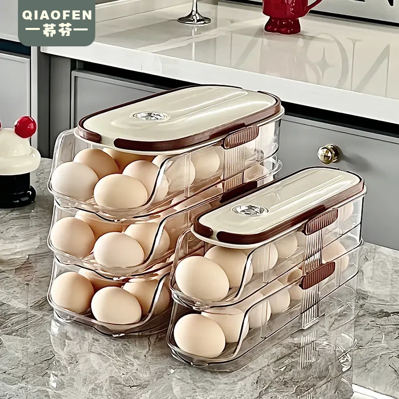 荞芬滚动鸡蛋收纳盒厨房多层斜口自动滚蛋器冰箱侧门鸡蛋托保鲜盒