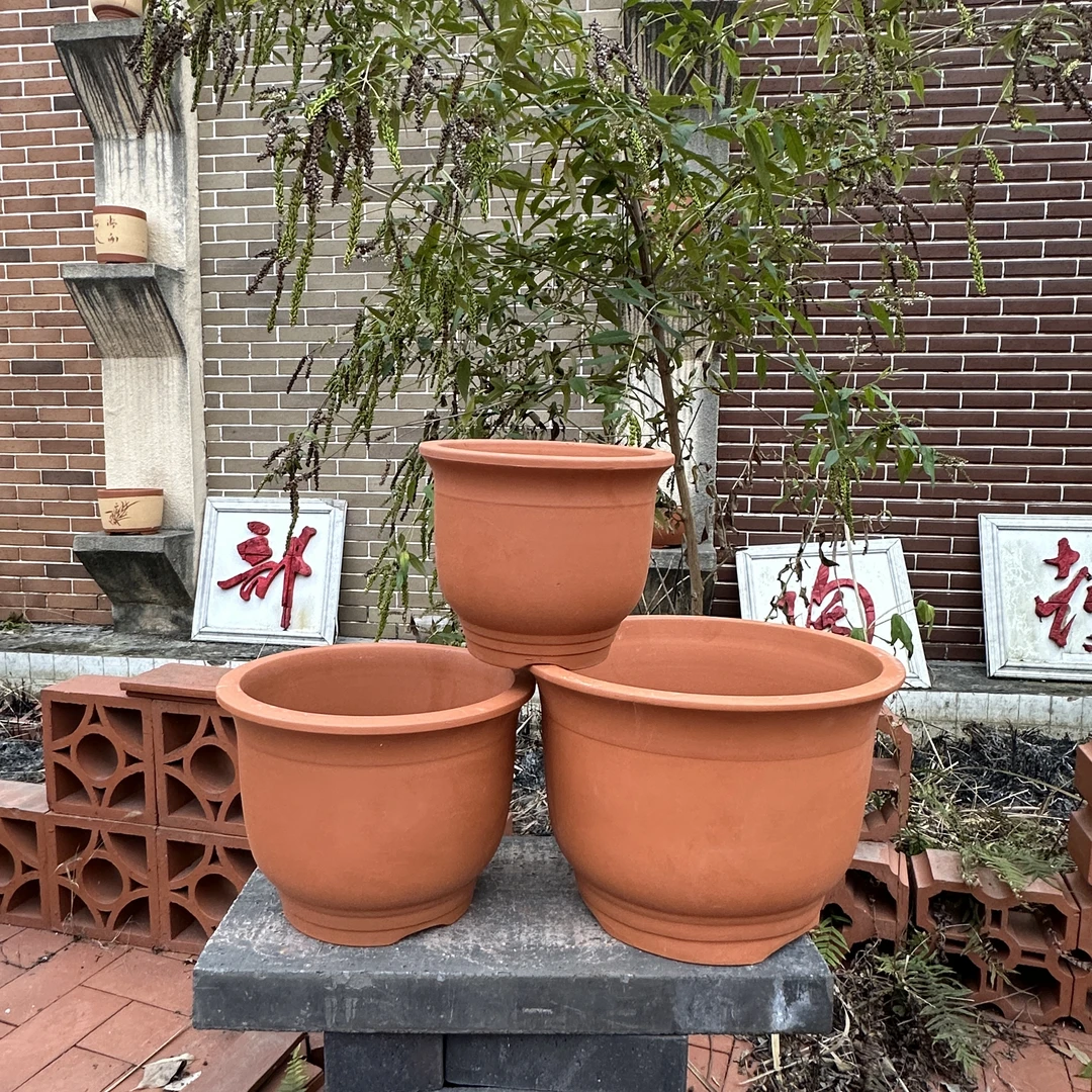 花盆紫砂陶瓷盆景盆绿植花盆透气吸水盆金钟素款红