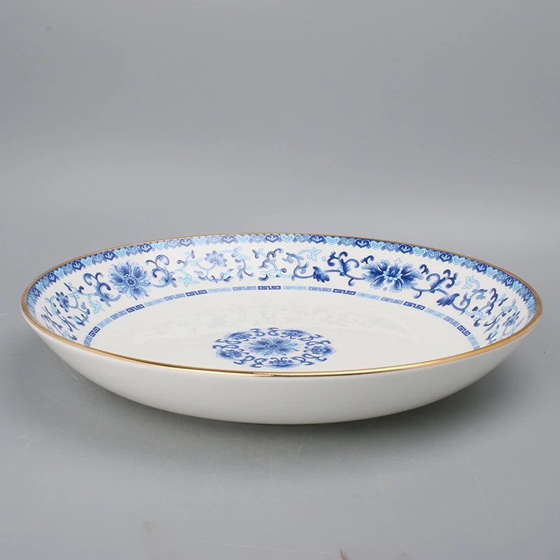 景德镇珐琅彩缠枝莲10.5英寸饭盘深盘大碗盘手工