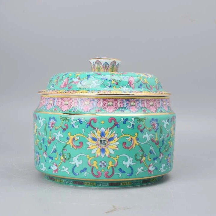 景德镇瓷新品茶叶罐珐琅彩缠枝莲多功能储物罐口径15.5cm高13.5cm