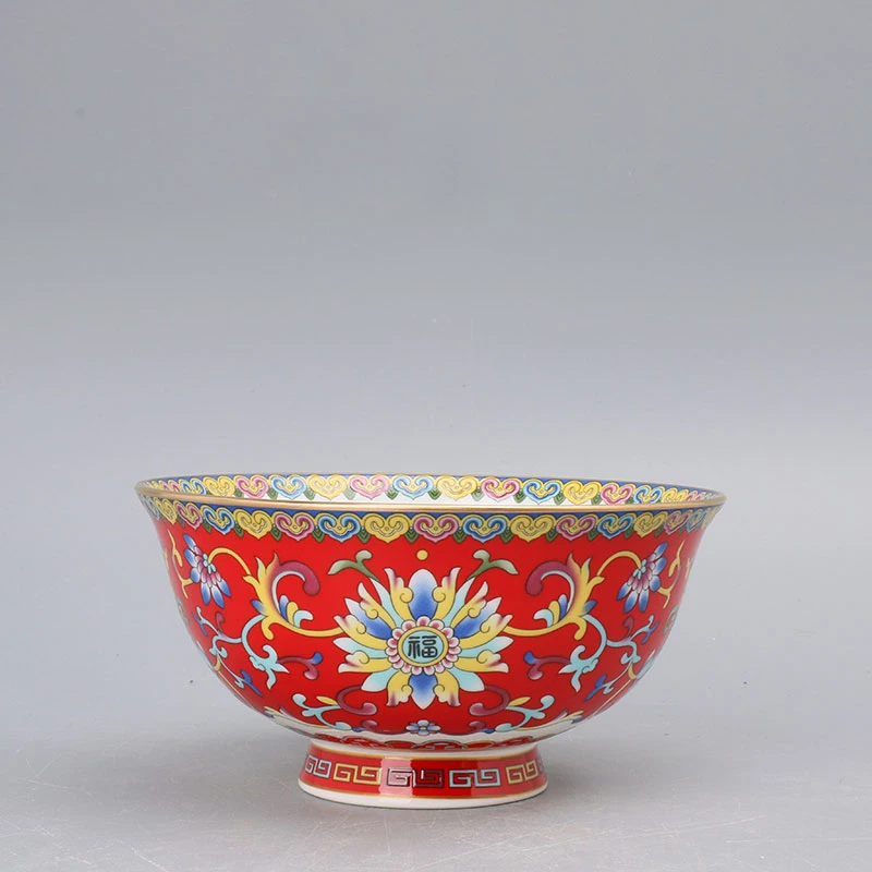 景德镇瓷珐琅彩缠枝莲新款5英寸高脚碗米饭碗口径13cm