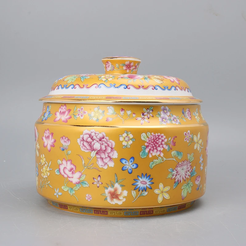 景德镇瓷新品茶叶罐珐琅彩新万花福鼎罐储物罐口径15.5cm高13.5cm
