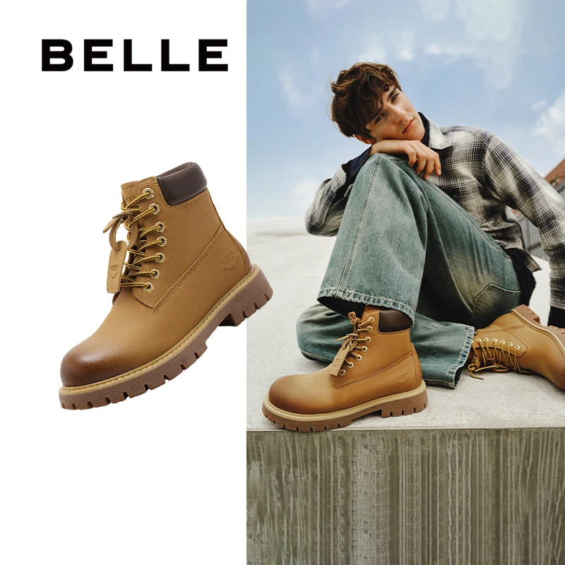 明星同款百丽又见旷野加绒大黄靴男商场同款马丁靴工装靴8MQ01DD4