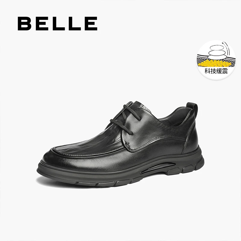 百丽英伦风商务休闲皮鞋男士2025新品商场同款真皮软底系带爸爸鞋