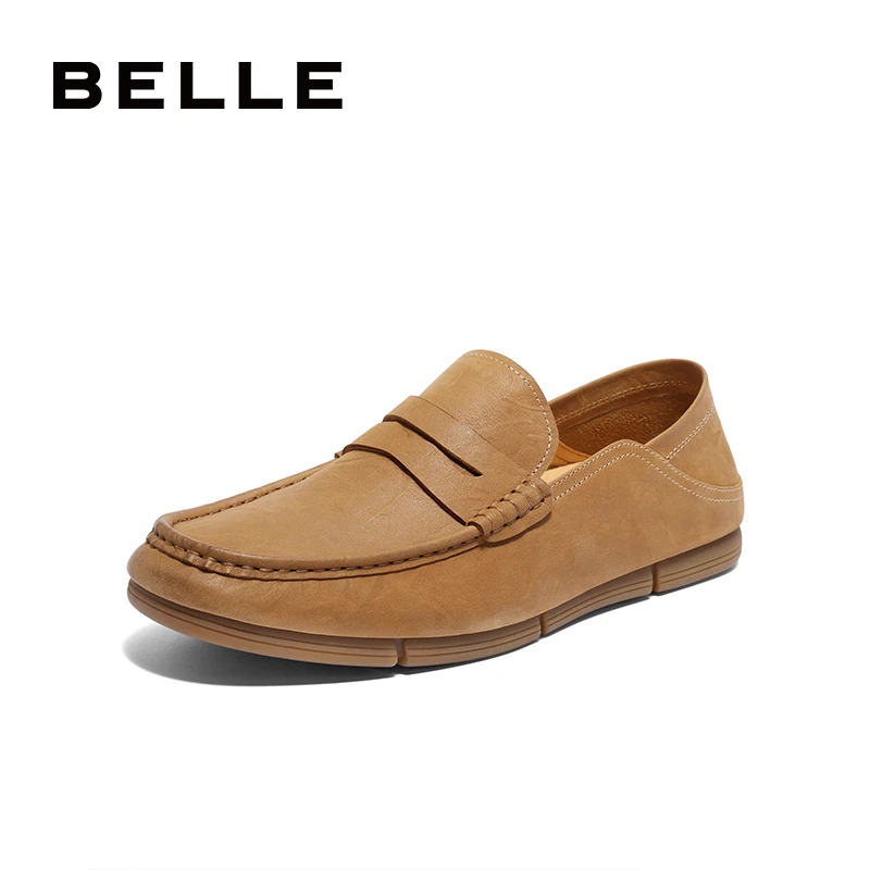 百丽一脚蹬豆豆鞋男士2024夏季新牛皮革两穿商务休闲皮鞋A1465BM4