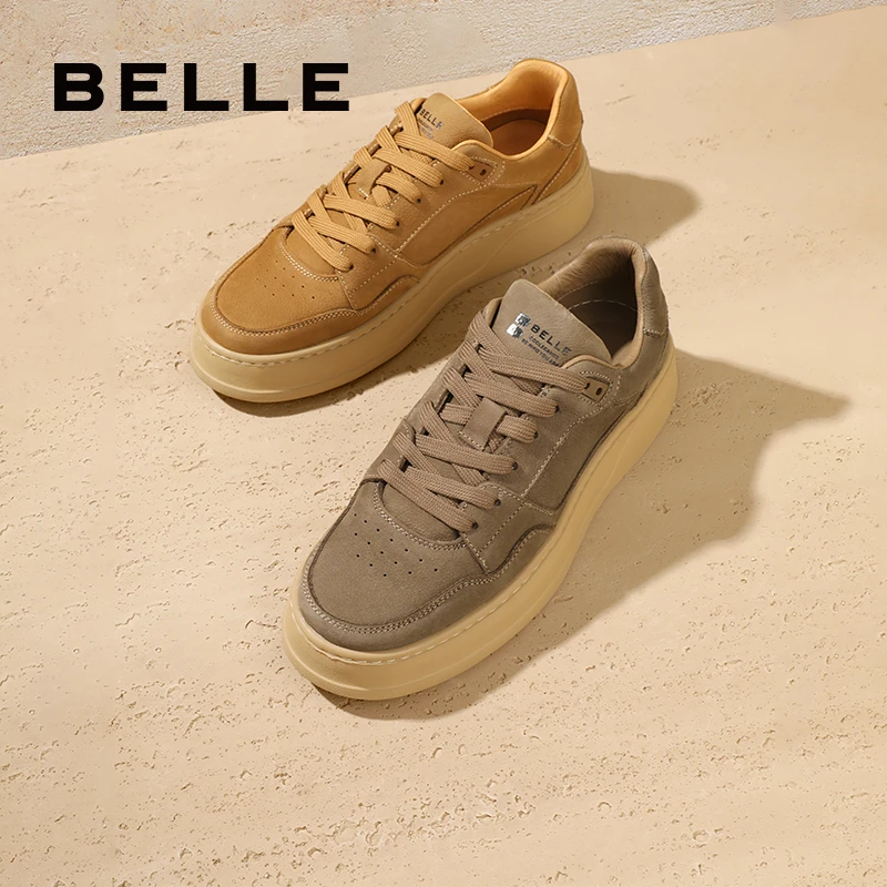 百丽复古潮搭休闲鞋男2023冬新牛皮革厚底舒适工装板鞋A1250DM3