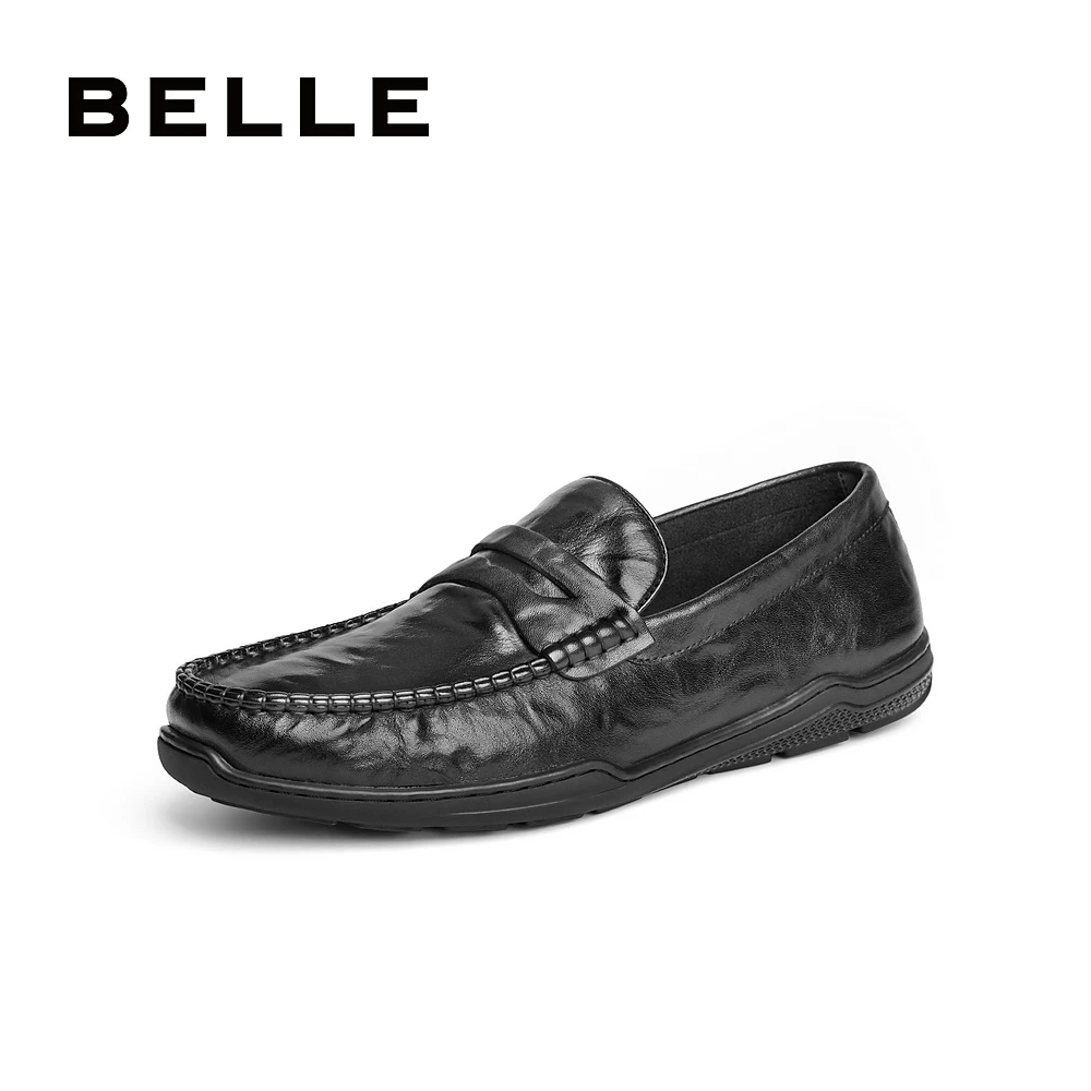 百丽一脚蹬休闲百搭豆豆鞋男夏季透气牛皮套脚商务乐福鞋A1584CM4