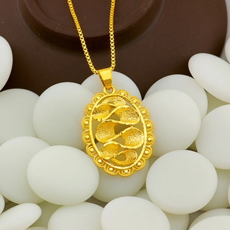 合金项链 复古贵妃镜项链黄金色女婚庆新娘饰品礼锁骨链水波纹坠