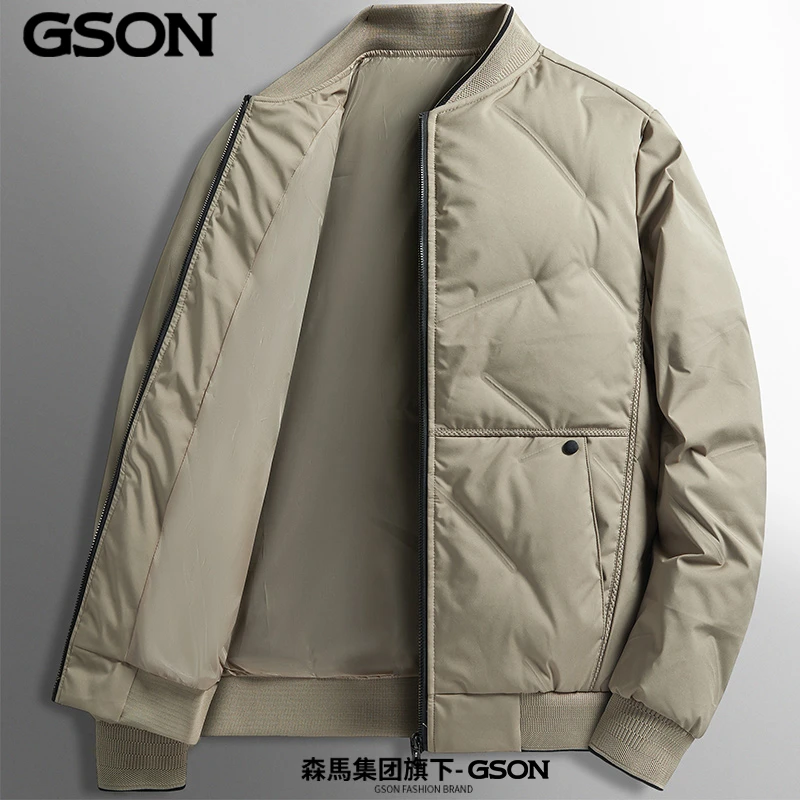 森馬集团GSON棒球羽绒服男士冬季立领轻薄保暖时尚修身休闲外套