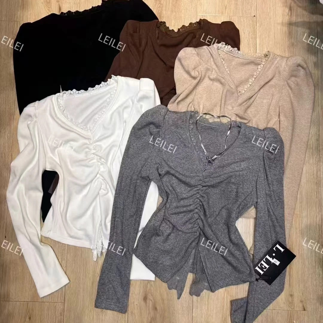 秋冬新款磨毛休闲褶皱显瘦打底衫