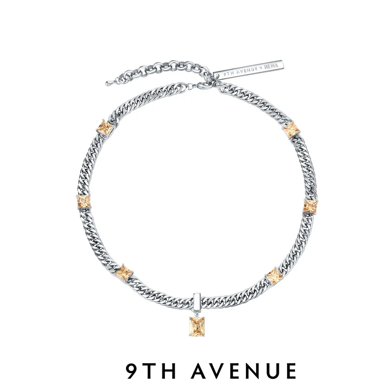 9TH AVENUE 铜合金项链 原创个性高级感香槟宝石项链甜酷百搭配饰
