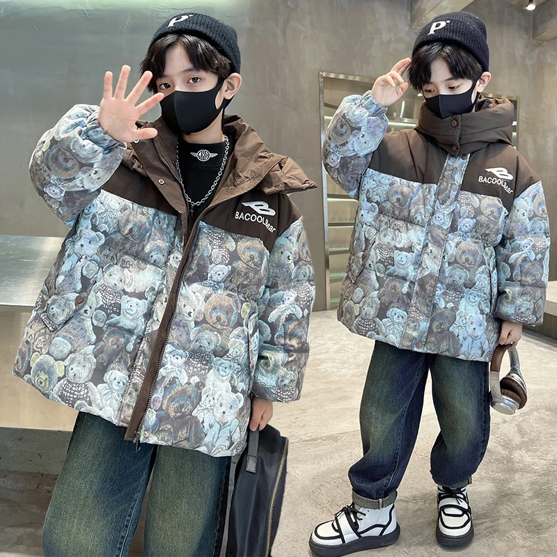 男童中长款棉服冬款洋气炸街冬季加厚棉袄保暖大童男孩潮牌棉衣