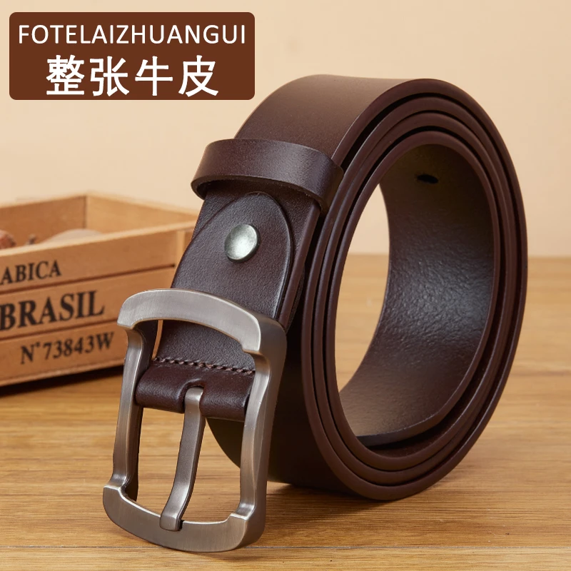 男士真皮皮带合金带扣中年头层牛皮休闲腰带男针扣复古真牛皮皮带
